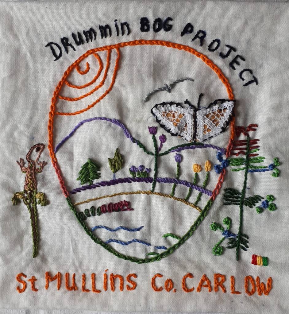 Carlow's Drummin Bog Project features on Mary Robinson's Fite Fuaite Quilt for the UN COP30 meeting in Brazil - the Drummin Bog square was created by Brigid O'Regan, a voluntary committee member of the Drummin Bog Project. 